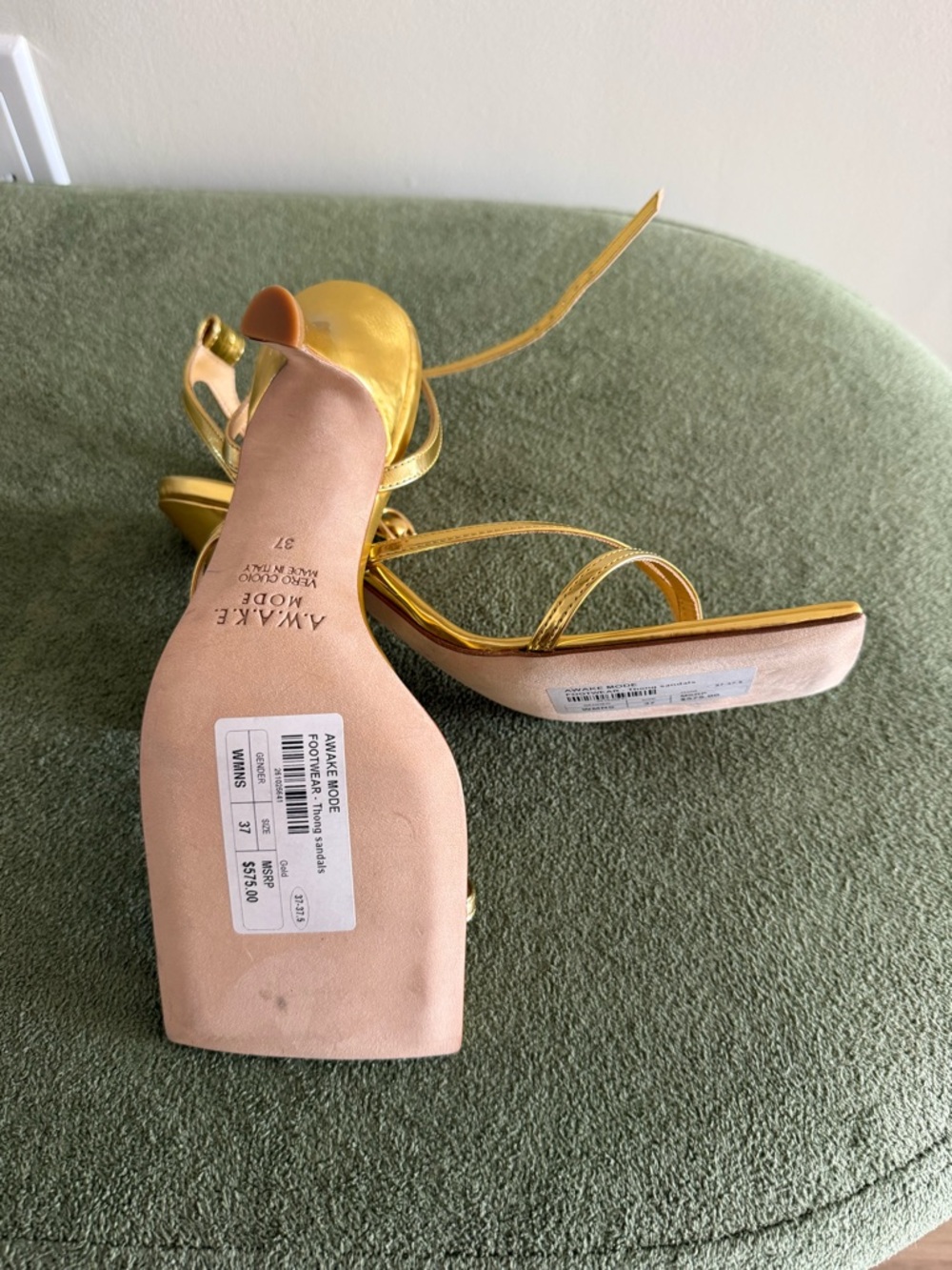 A.W.A.K.E. Mode Gold Metallic Strappy Square-Toe Sandals - Picture 3 of 5